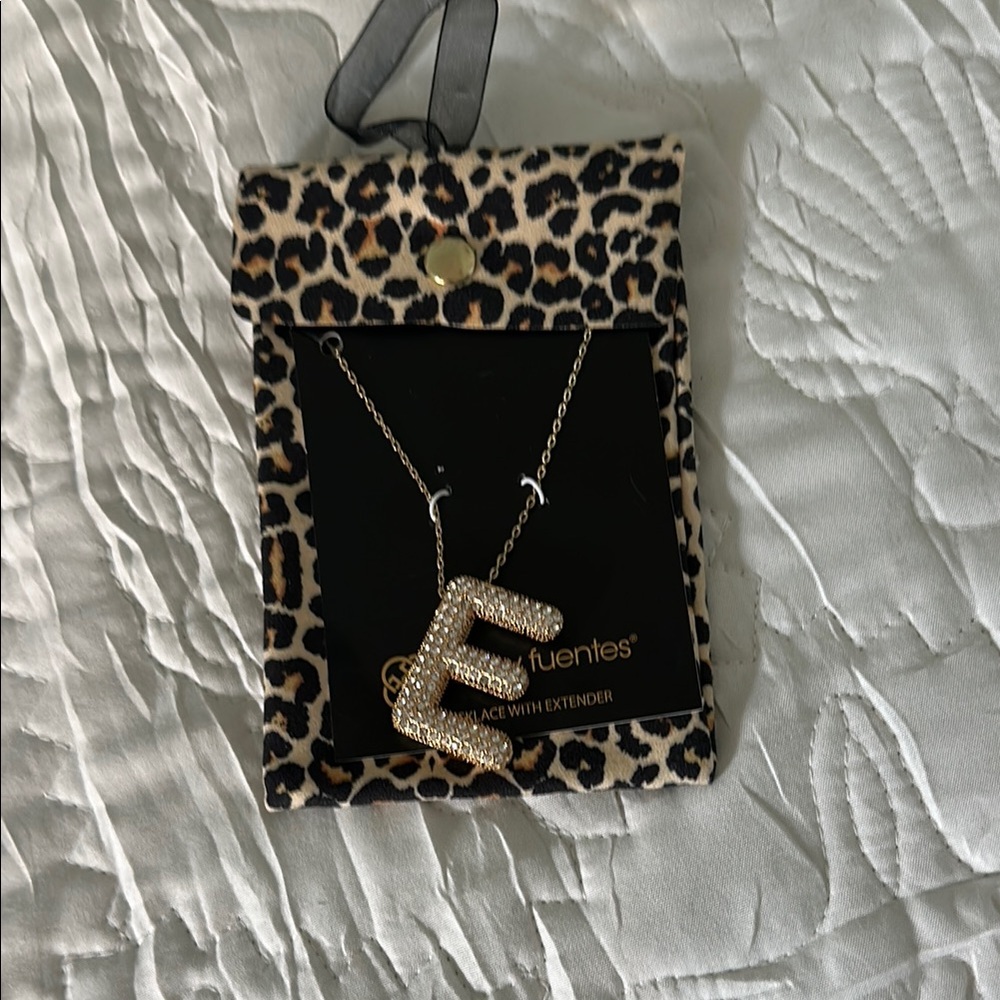 Daisy Fuentes Gold Initial Necklace with Leopard Pouch